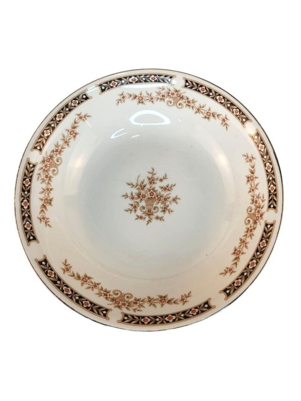 Vintage Victoria Cynasty Fine China Serving Bowl Floral & Black Trim Design 9" D